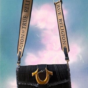 True Religion Black Crossbody Bag with Gold Accents